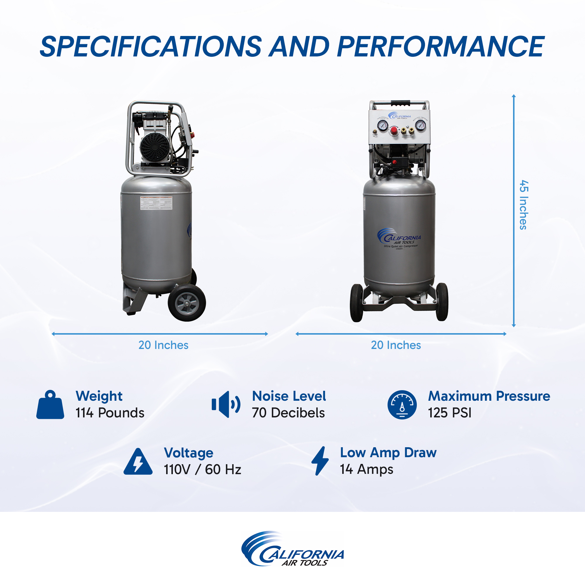 CALIFORNIA AIR TOOLS 20020 Ultra Quiet, Oil-Free and Powerful 2.0 Hp Portable 20-Gallon Air Compressor