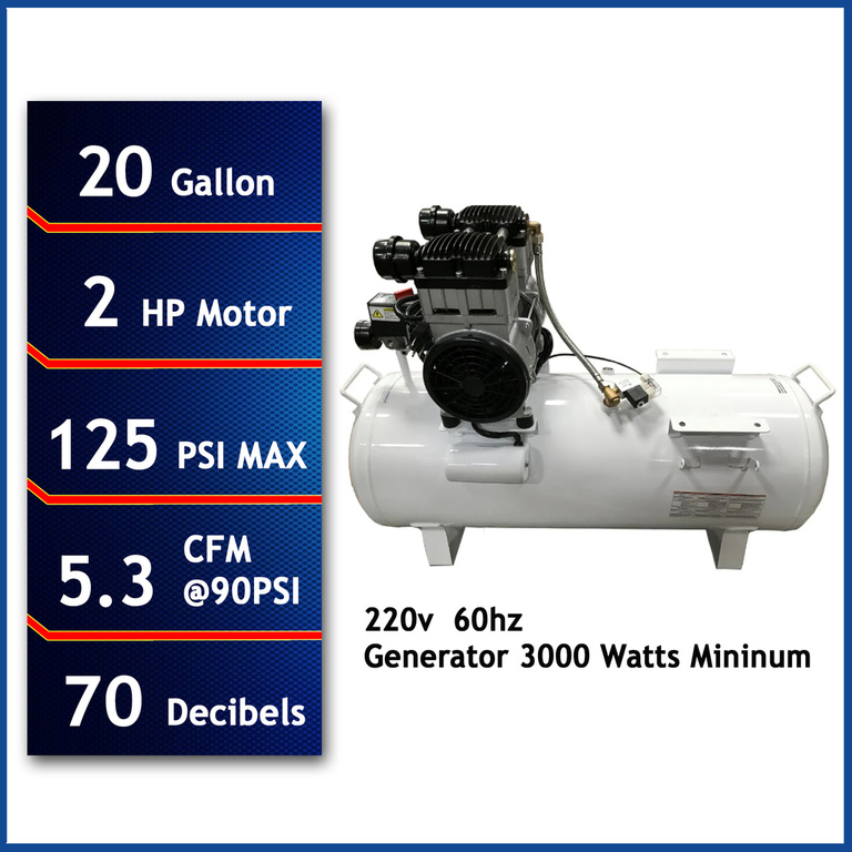 CALIFORNIA AIR TOOLS 20020CTR-22060 Ultra Quiet 70 dB, Powerful 2.0 Hp 20-Gallon Horizontal Oil-Free Air Compressor (220v 60hz) 10