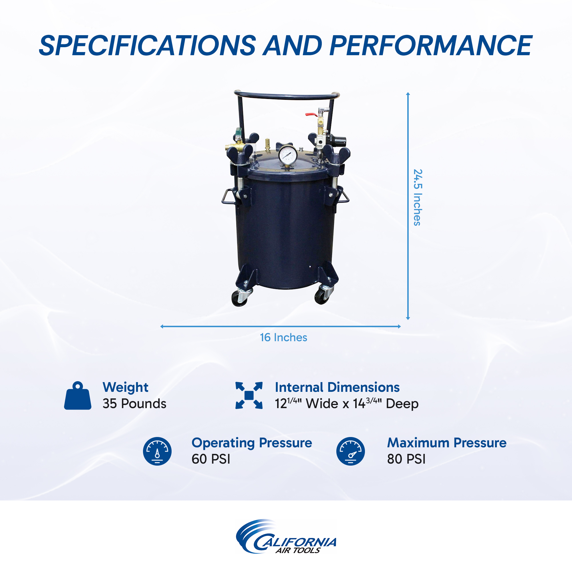 CALIFORNIA AIR TOOLS 365C 5 Gallon Pressure Pot for Resin Casting