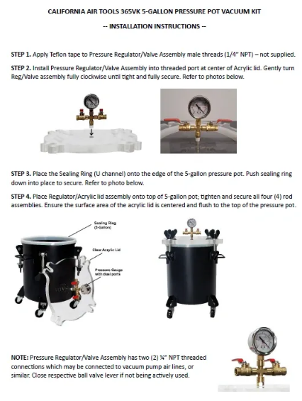 California Air Tools 365VK 5-Gal Pressure Pot Vacuum Kit (Brand New) 4