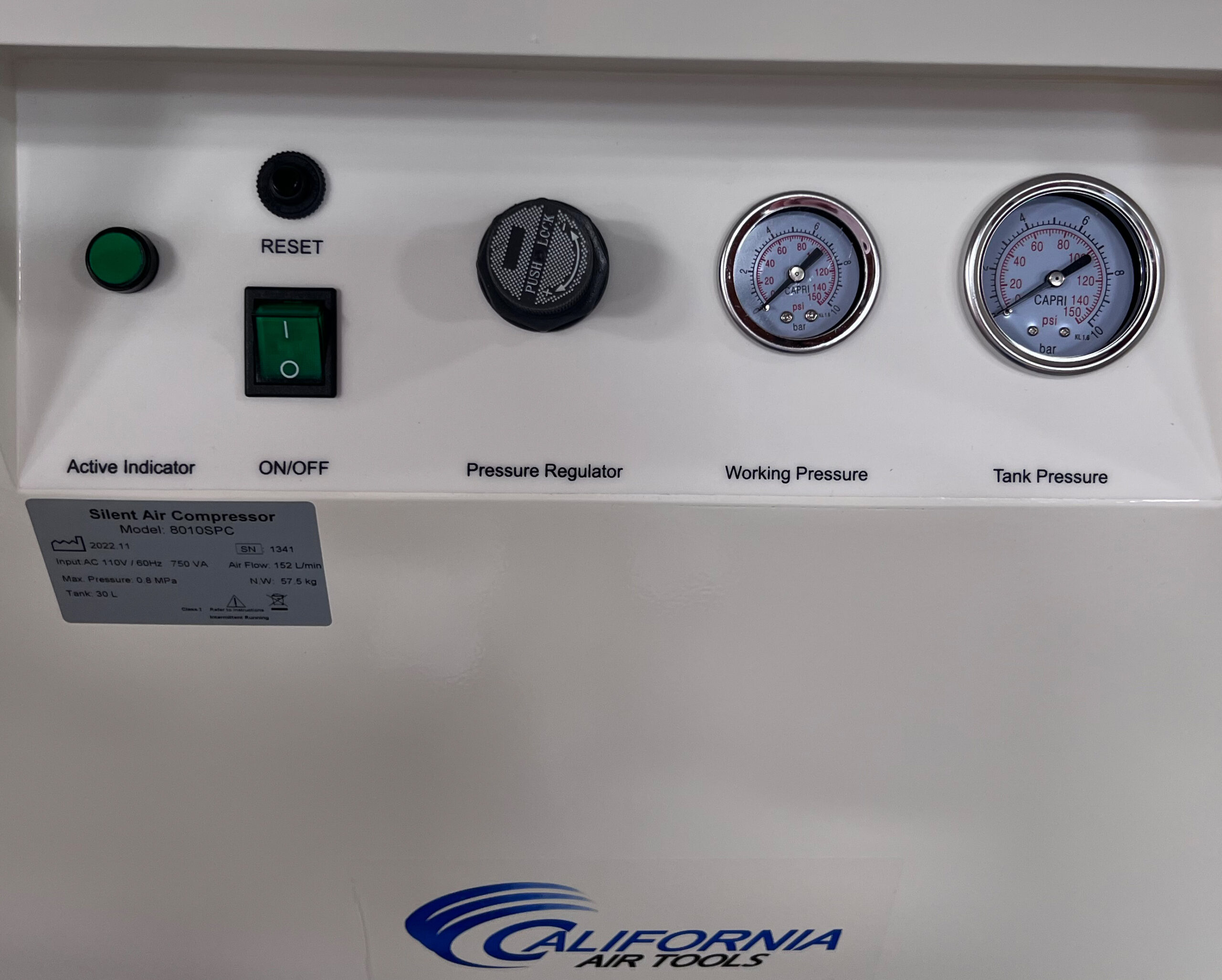 CALIFORNIA AIR TOOLS 8010SPCAD 1.0 Hp Ultra Quiet & Oil-Free 8 Gallon Air Compressor in Sound proof Cabinet with Auto Drain 10