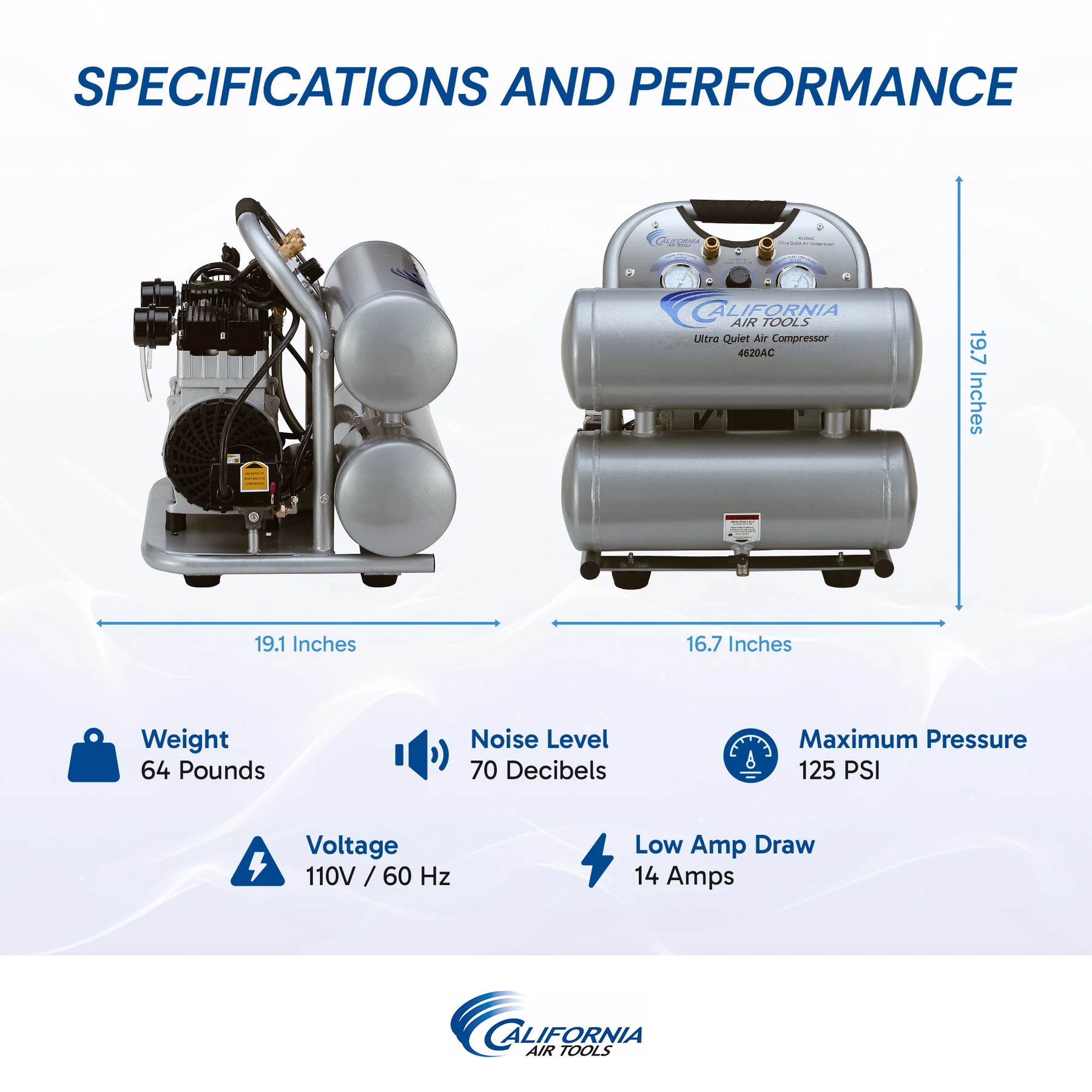CALIFORNIA AIR TOOLS 4620AC Powerful 2.0 Hp Ultra Quiet & Oil-Free Air Compressor 17