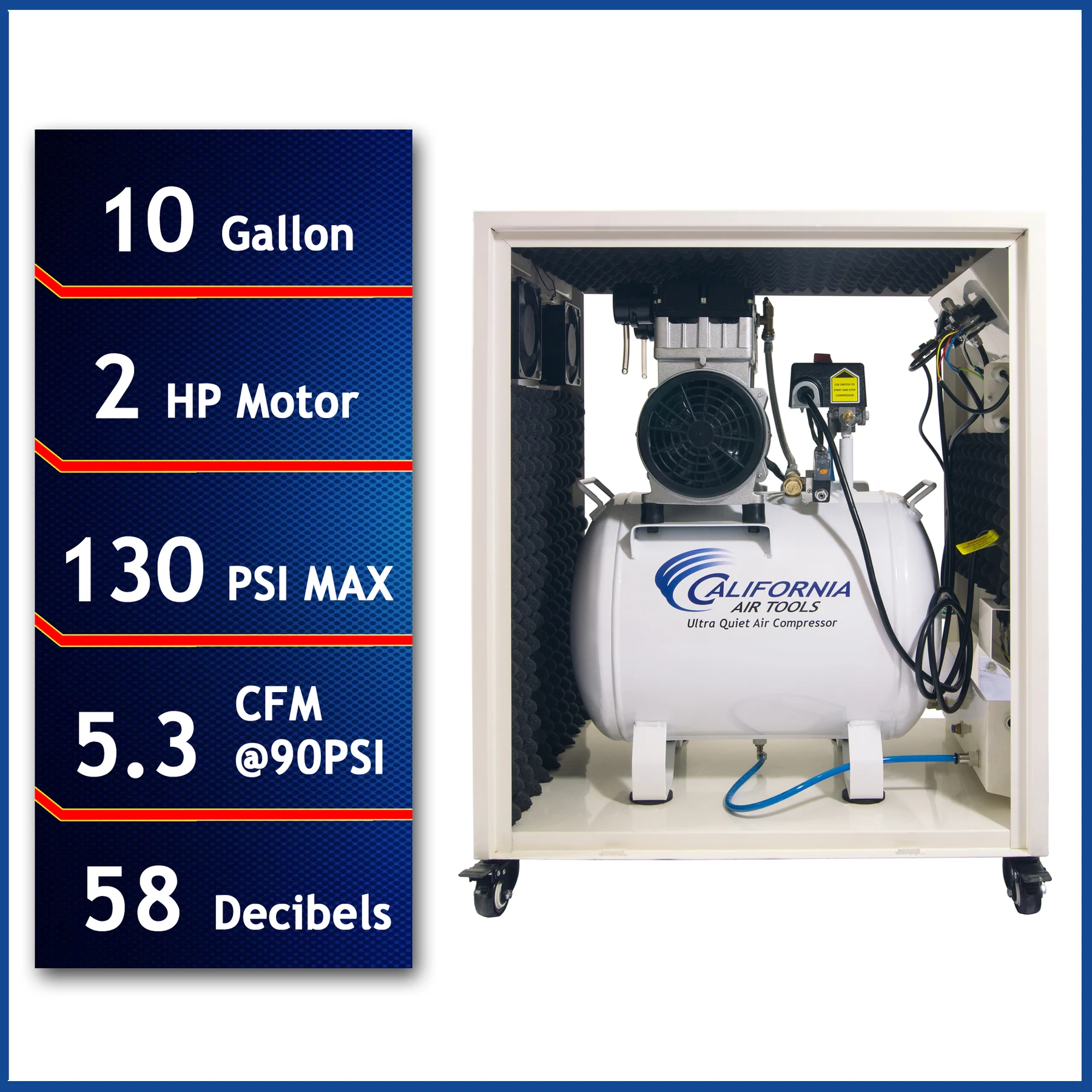 CALIFORNIA AIR TOOLS 10020SPC Ultra Quiet 2.0 Hp Oil-Free 10 Gallon Air Compressor in Sound Proof Cabinet