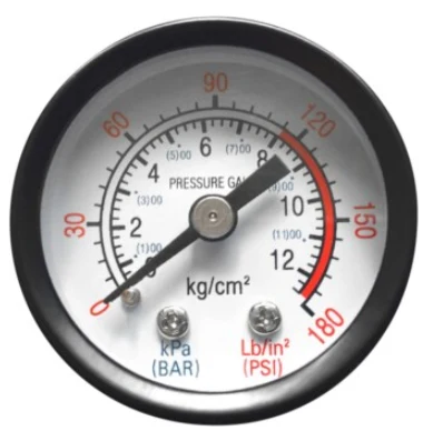 Small Pressure Gauge 1.5″ Diameter Center Back Mount 1/8″ NPT 0-180 PSI, P/N 96005