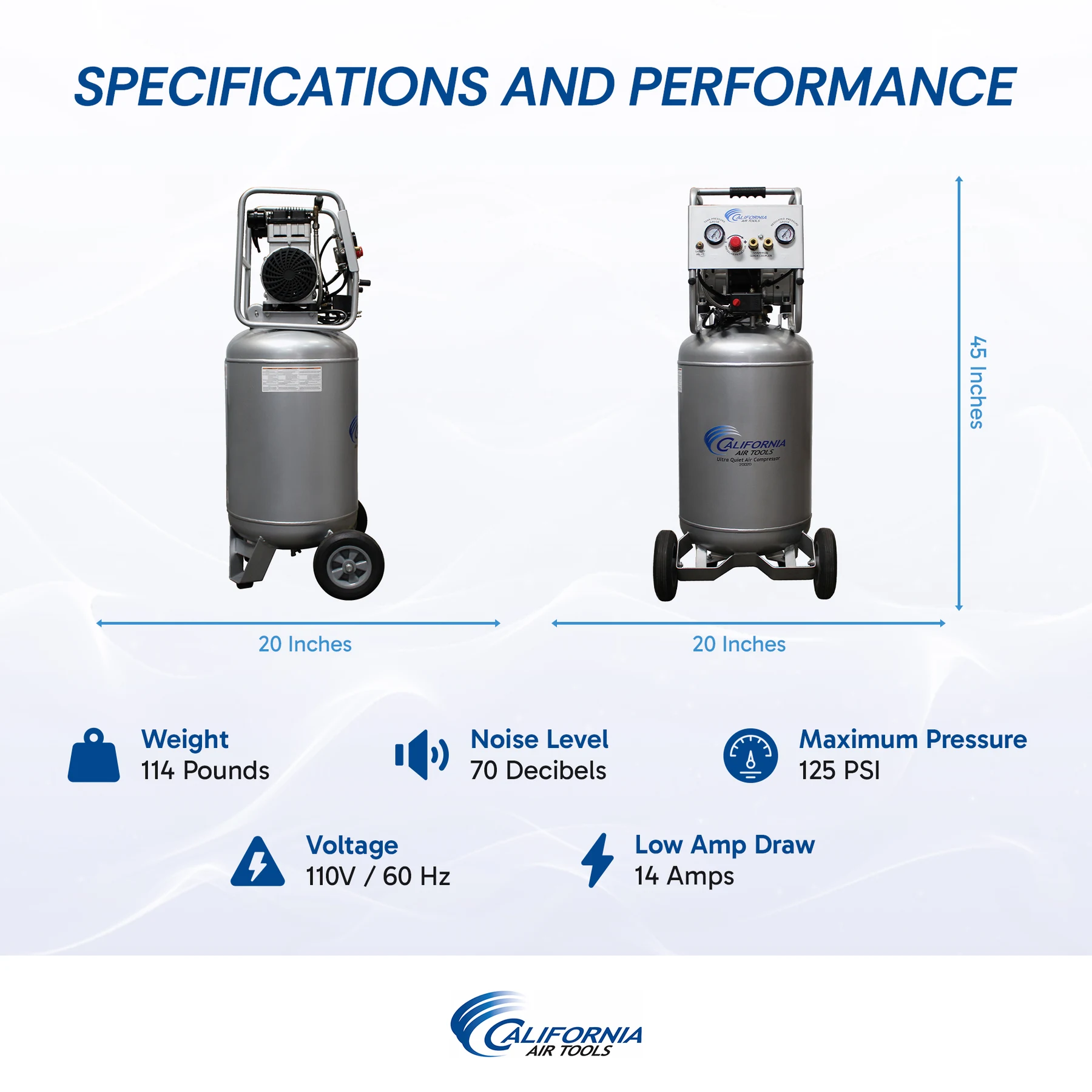 CALIFORNIA AIR TOOLS 20020 Ultra Quiet, Oil-Free and Powerful 2.0 Hp Portable 20-Gallon Air Compressor 8
