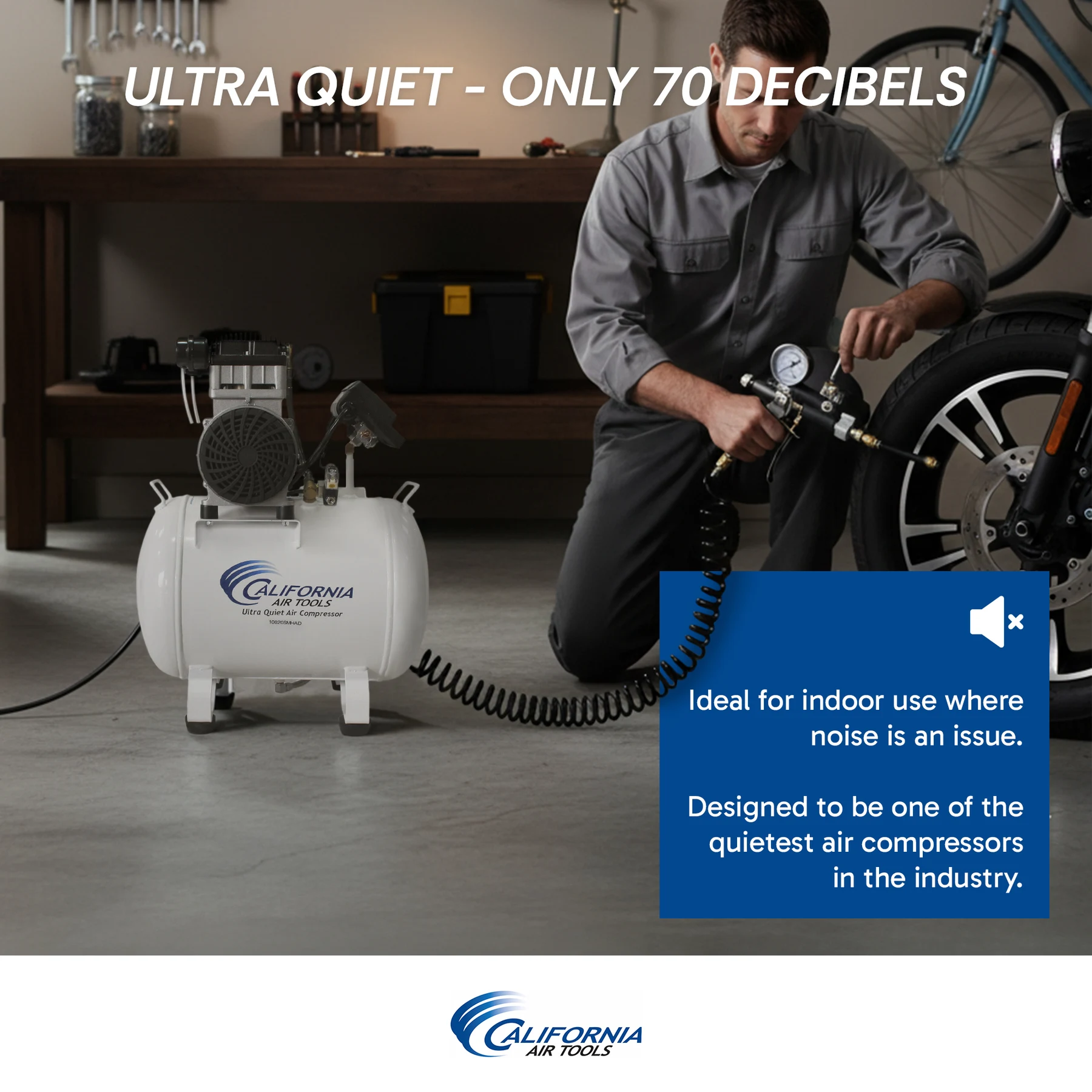 CALIFORNIA AIR TOOLS 10020SMHAD Powerful 2.0 Hp SMART Ultra Quiet & Oil-Free 10 Gallon Air Compressor with Automatic Drain Valve 17