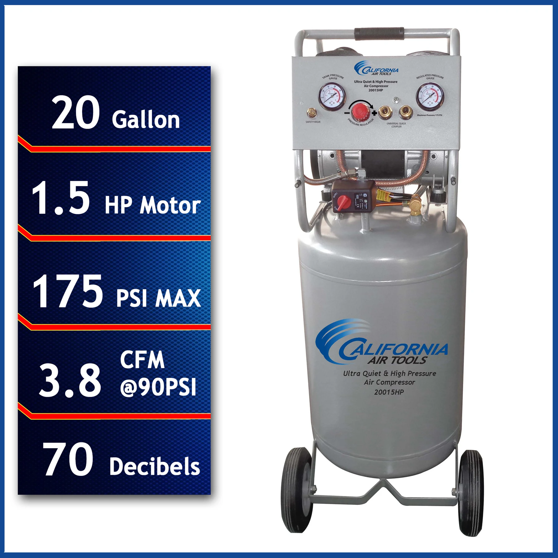 CALIFORNIA AIR TOOLS 20015HPAD Ultra Quiet, Oil-Free and High Pressure Air Compressor with Auto Drain