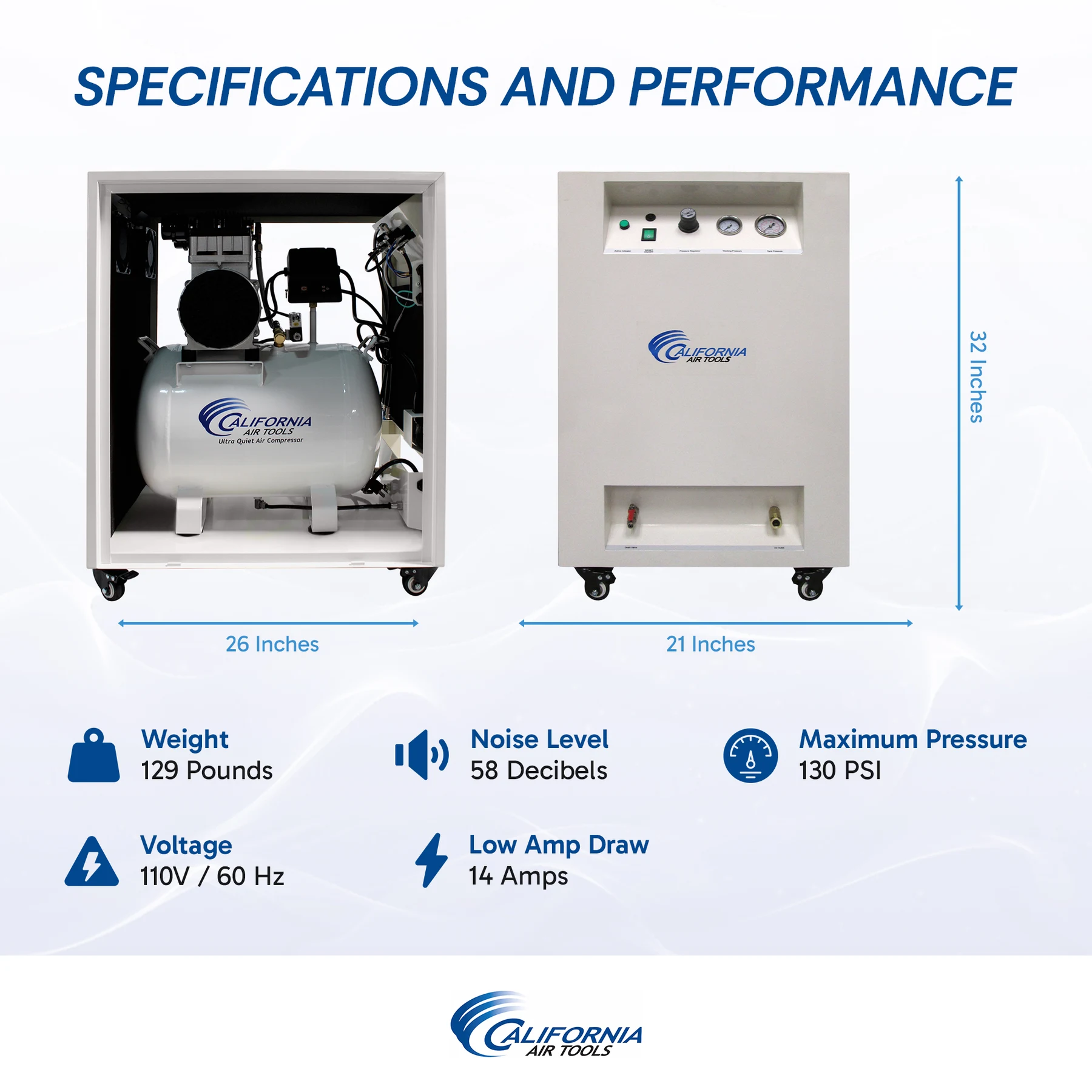 CALIFORNIA AIR TOOLS 10020SMSPC 2.0 Hp SMART Ultra-Quiet & Oil-Free 10 Gallon Air Compressor in Sound Proof Cabinet 9