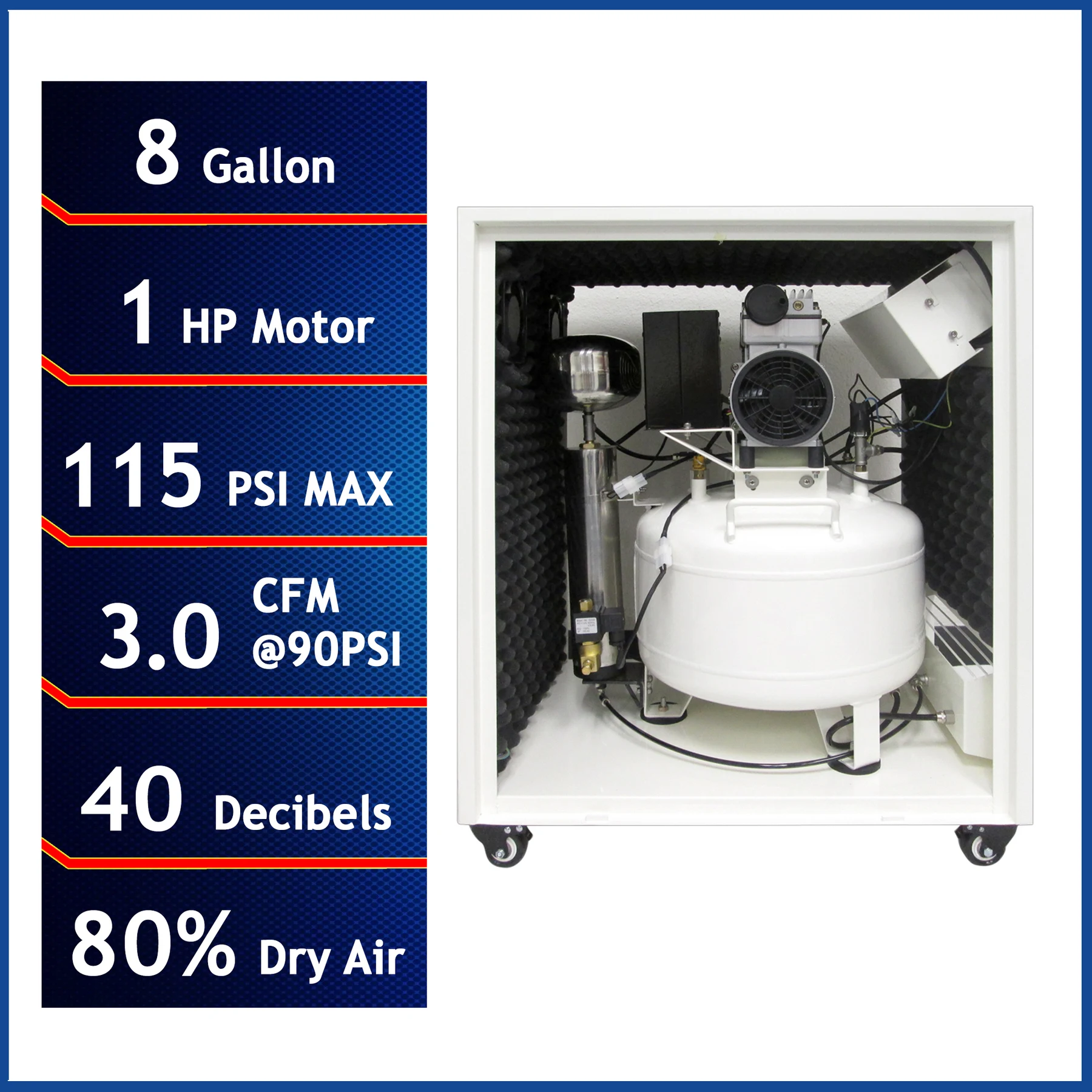 CALIFORNIA AIR TOOLS 8010DSPC 8 Gallon, 1.0 Hp Ultra Quiet & Oil-Free Air Compressor with 80% Air Dryer, Aftercooler and Sound Proof Cabinet