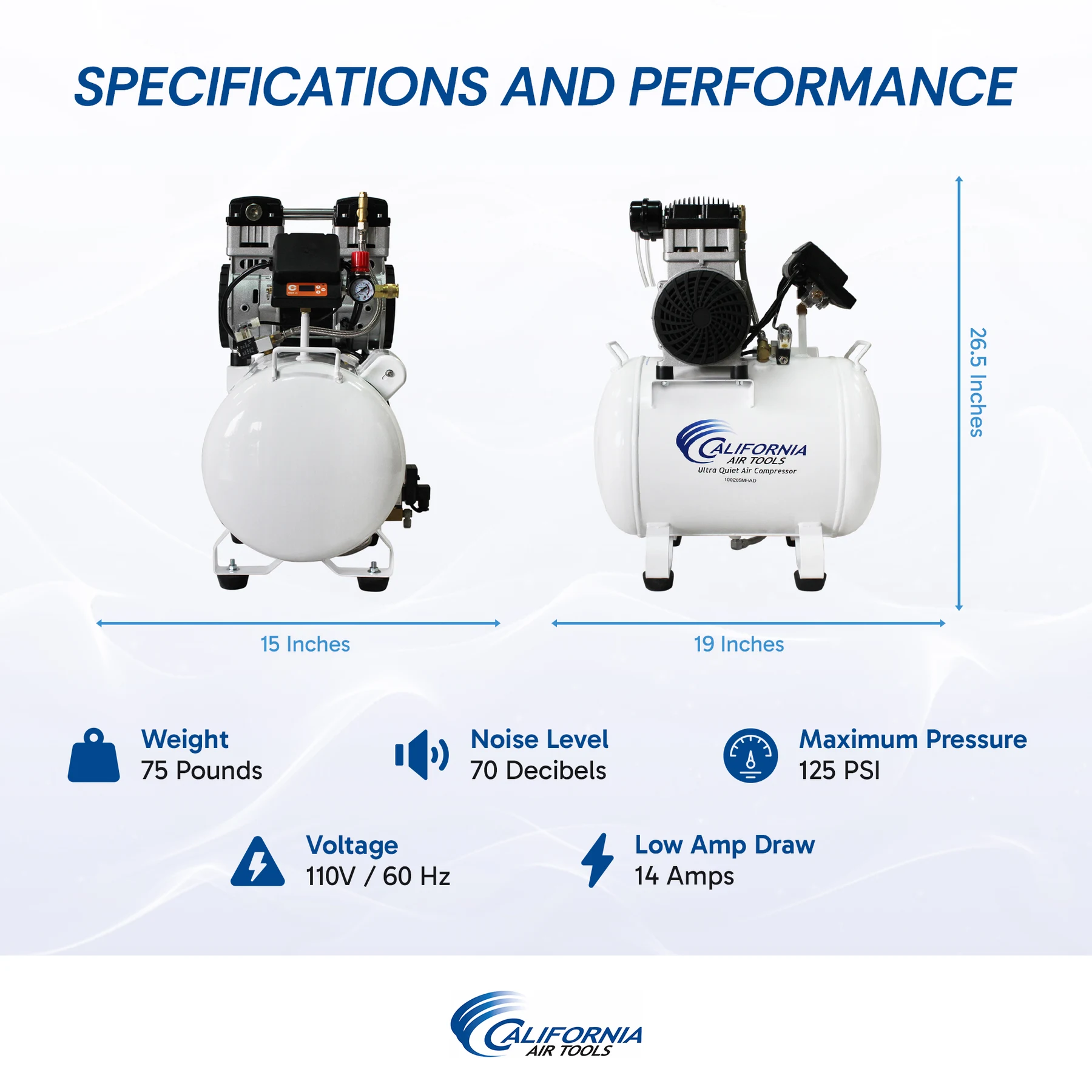 CALIFORNIA AIR TOOLS 10020SMHAD Powerful 2.0 Hp SMART Ultra Quiet & Oil-Free 10 Gallon Air Compressor with Automatic Drain Valve
