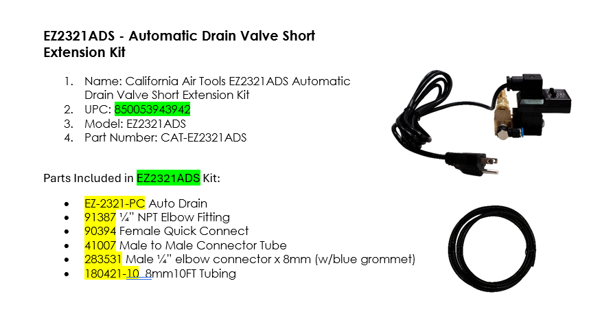 EZ2321ADS AUTOMATIC DRAIN VALVE SHORT EXTENSION KIT